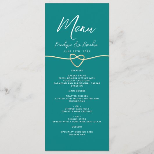 Menu Mariage Minimaliste Sarcelle  (Devant)