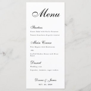 Menu Mariage minimaliste - Simple noir et blanc