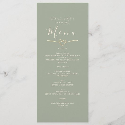 Menu Mariage Minimaliste Vert Sauge Dîner (Devant)