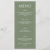 Menu Mariage minimaliste vert sauge moderne (Devant)