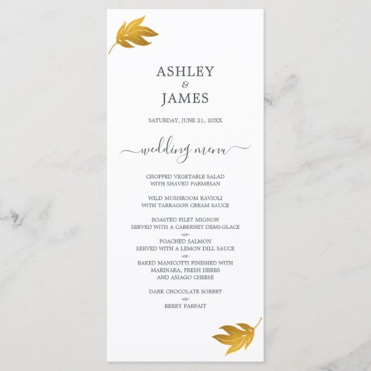 Menu Mariage minimum pour feuille d'or à script chic (Devant)