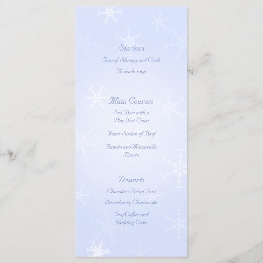 Menu mariage Modèle Flammes de neige d'hiver Bleu  (Dos)