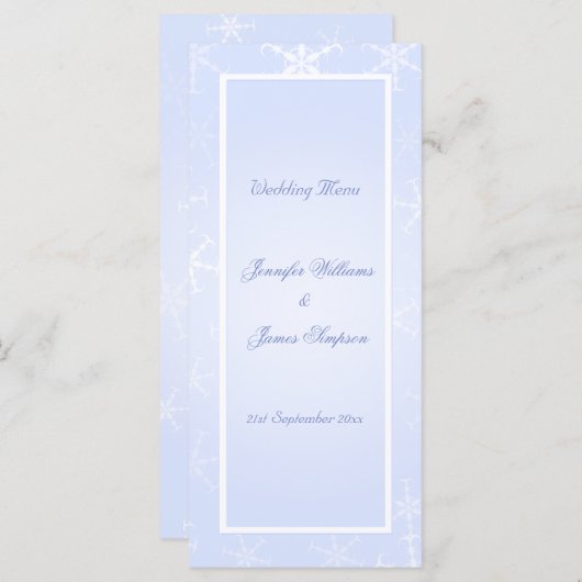 Menu mariage Modèle Flammes de neige d'hiver Bleu (Devant / Derrière)