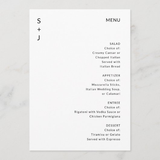 Menu Mariage moderne (Devant)