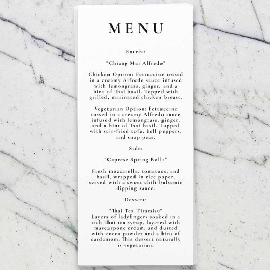Menu Mariage moderne