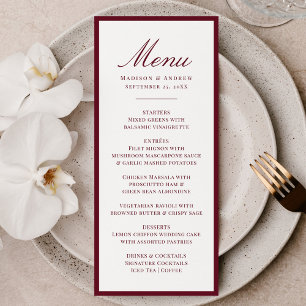 Menu Mariage Moderne à Bordure Bourgogne