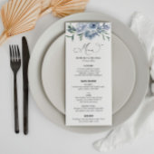 Menu mariage moderne à fleurs bleu poussiéreux