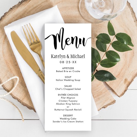 Menu Mariage Moderne à l'Encre Noire Manuscrite
