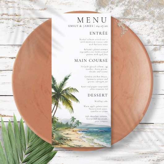 Menu Mariage moderne à Palm Beach avec aquarelle