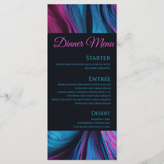Menu mariage-Moderne Abstrait bleu et rose- (Devant)