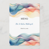 Menu Mariage Moderne Abstrait Vague de Couleur Bleue (Devant)