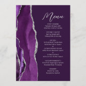 Menu Mariage Moderne Argent Agate Violet Écriture Plum (Devant)