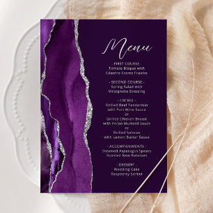 Menu Mariage Moderne Argent Agate Violet Écriture Plum