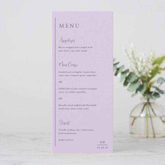 Menu Mariage moderne au lilas gracieux (Debout devant)