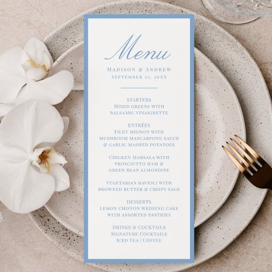Menu Mariage Moderne avec Bordure Bleue