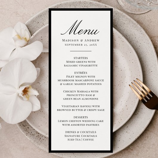 Menu Mariage Moderne avec Bordure Noire