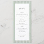 Menu Mariage moderne avec rayures vert sauge (Devant)