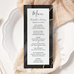 Menu Mariage moderne Black Gold Agate<br><div class="desc">Ce menu mariage moderne et élégant dispose d'un arrière - plan d'agate noir aquarelle orné d'une fausse parties scintillant dorée. Le texte s'affiche dans une élégante écriture manuscrite gris charbon et des polices de cuivre sur un rectangle blanc. La conception de l'agate est répétée à l'envers.</div>