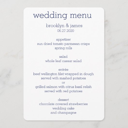 Menu Mariage Moderne Blanc Et Bleu (Devant)