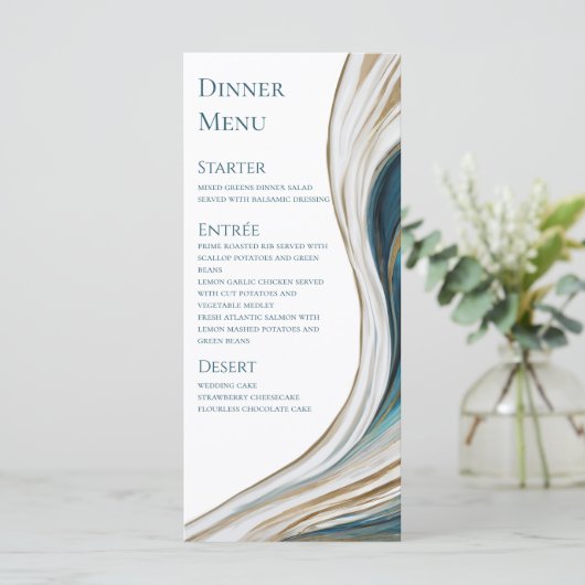 Menu mariage - Moderne - Bleu et Or - Menu (Debout devant)