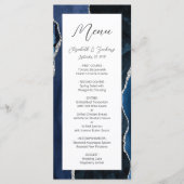 Menu Mariage Moderne Bleu Nuit Argent Agate (Devant)