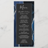 Menu Mariage Moderne Bleu Nuit Argent Agate Foncé (Devant)