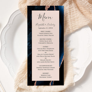 Menu Mariage Moderne Bleu Nuit Rose Gold Agate Blush