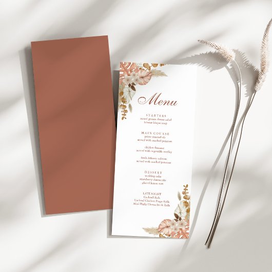 Menu Mariage Moderne Bohème Floral Herbe de Pampas