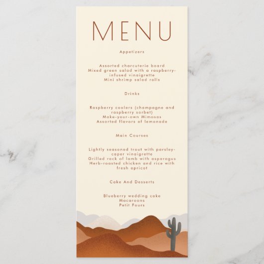 Menu Mariage moderne Boho Desert Cactus (Devant)