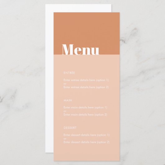 Menu Mariage moderne Bold Tan & Blush Desert Boho (Devant / Derrière)
