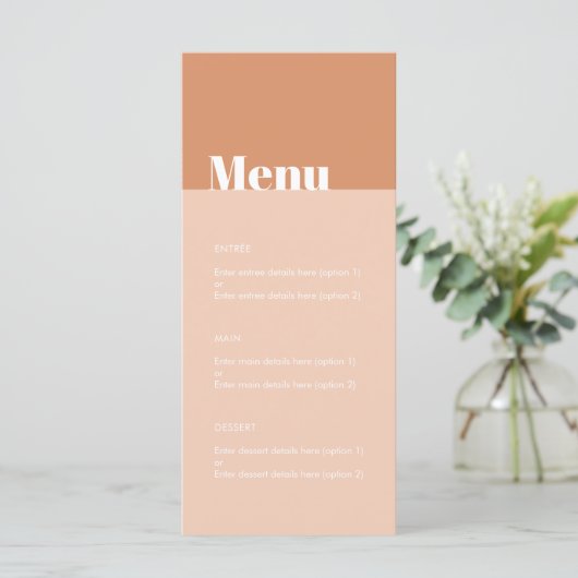 Menu Mariage moderne Bold Tan & Blush Desert Boho (Debout devant)