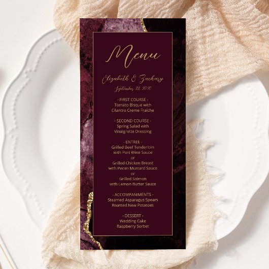 Menu Mariage Moderne Bourgogne Or Agate
