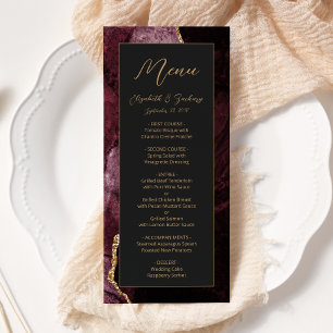 Menu Mariage Moderne Burgundy Or Agate Sombre