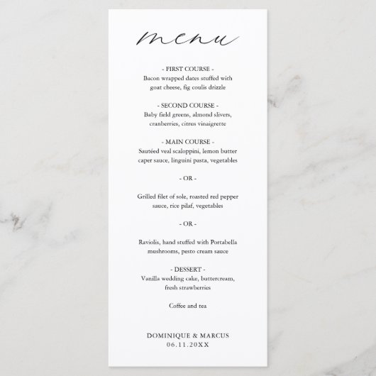 Menu Mariage Moderne Calligraphie Élégante (Devant)