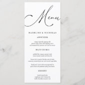 Menu Mariage moderne calligraphié noir et blanc (Devant)