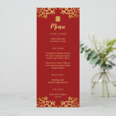 Menu Mariage moderne chinois aux fleurs rouges (Debout devant)