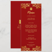 Menu Mariage moderne chinois aux fleurs rouges (Devant / Derrière)