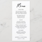 Menu Mariage moderne contemporain noir et blanc (Devant)