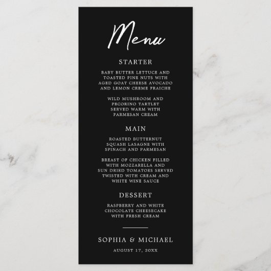 Menu Mariage moderne contemporain noir et blanc (Devant)