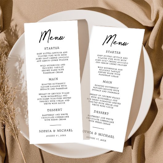 Menu Mariage moderne contemporain noir et blanc