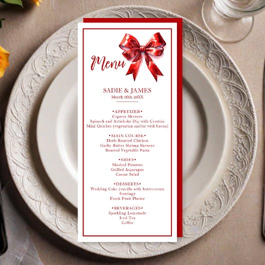 Menu Mariage moderne Coquette Red Bow