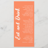 Menu Mariage Moderne Corail Orange Manger et Boire (Devant)