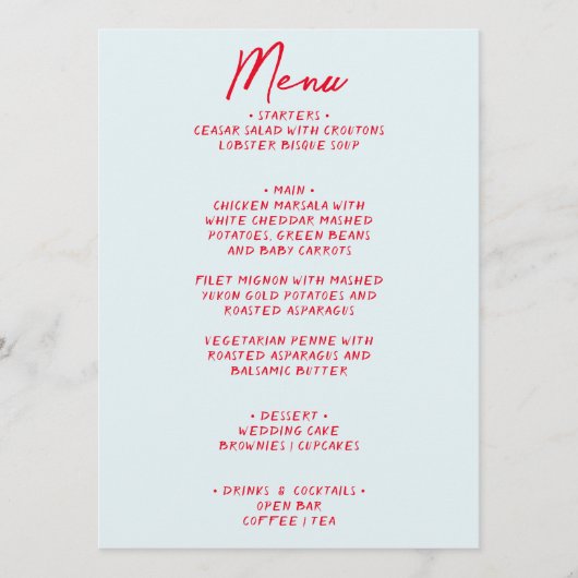 Menu Mariage moderne couleur Whimsical manuscrit (Devant)