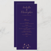 Menu mariage moderne Cuivre et bleu fleuri (Devant / Derrière)