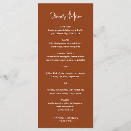 Menu Mariage Moderne Cuivre Minimaliste (Devant)