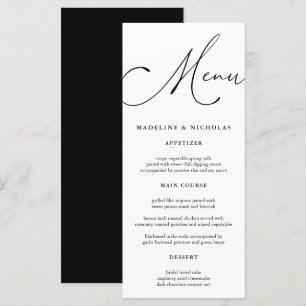 Menu Mariage Moderne de Calligraphie Noir et Blanc