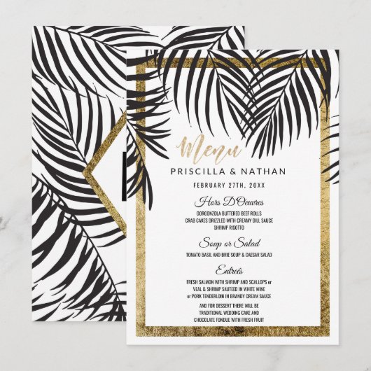 Menu Mariage moderne de palmier de frondes de frontière (Devant / Derrière)