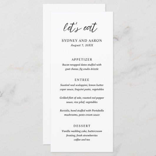 Menu Mariage moderne de Sydney (Devant / Derrière)