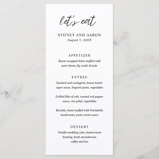 Menu Mariage moderne de Sydney (Devant)
