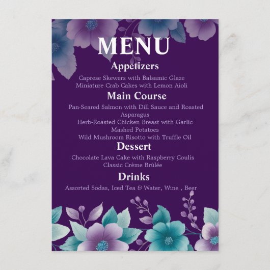 Menu Mariage moderne "Deep Sea Bloom" | Purple & T (Devant)